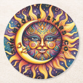Porta-copo De Papel Redondo Portas copos Sun Moon e Stars