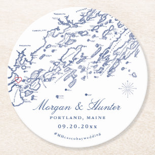 Porta-copo De Papel Redondo Portland Maine Casco Bay Portas copos de Casamento