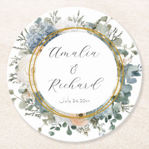 Porta-copo De Papel Redondo Pousa-Copos de Casamento Personalizados com Desenh