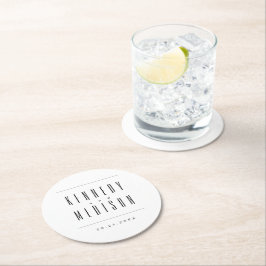 Porta-copo De Papel Redondo Pousa-Copos de Casamento Preto e Branco Minimalist