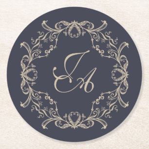 Porta-copo De Papel Redondo Pousa de Casamento em Azul Marinho com Monograma B