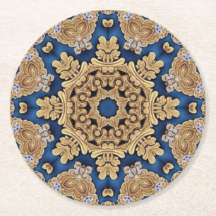 Porta-copo De Papel Redondo Pousa Decorativo de Papel Azul Dourado