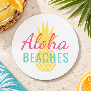 Porta-copo De Papel Redondo Praias Aloha Abacaxi Amarelo Tropical