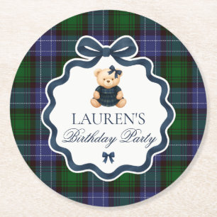 Porta-copo De Papel Redondo Preppy Coquette Laço Urso Xadrez Aniversário