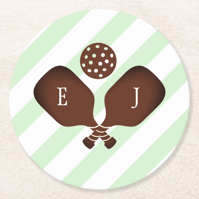 Porta-copo De Papel Redondo Preppy Pickleball Stripes Wedding (Frente)