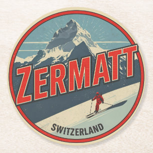 Porta-copo De Papel Redondo Presentes da natureza ski ZERMATT vintage Suíça