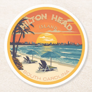 Porta-copo De Papel Redondo Presentes de viagem vintage da ilha de Hilton Head