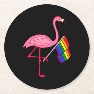 Porta-copo De Papel Redondo Presentes do Mês do Orgulho Lgbt de Flamingo, cor-