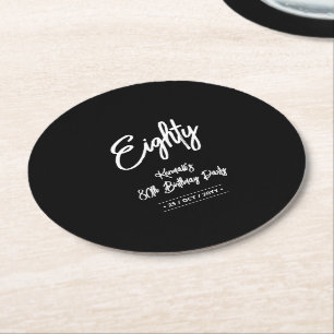 Porta-copo De Papel Redondo Preto e Branco   Chic Oitenta Festa de Aniversário