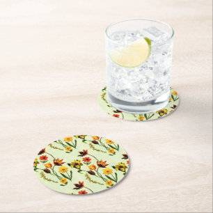 Porta-copo De Papel Redondo Primavera Meadow Yellow Wilflower Watercolor
