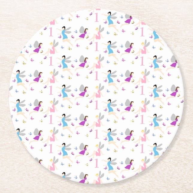 Porta-copo De Papel Redondo Primeiro Aniversário de Fada (Frente)