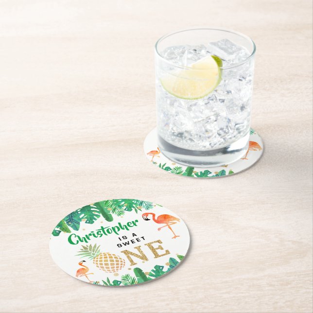 Porta-copo De Papel Redondo Primeiro aniversario Tropical Summer Beach Luau Bo (Insitu)