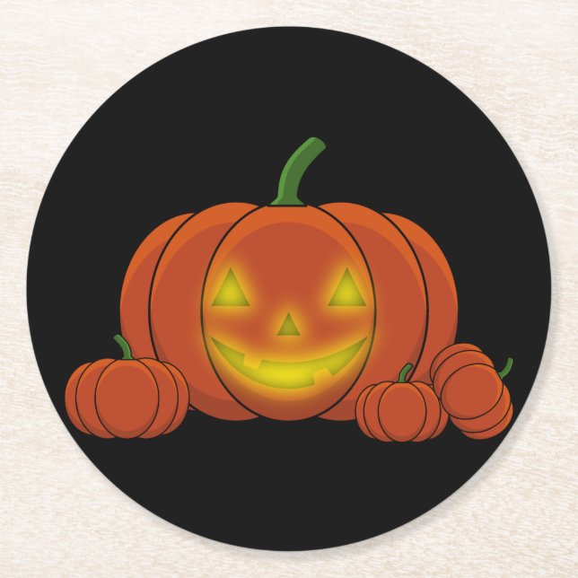 Porta-copo De Papel Redondo Pumpkin brilhante Jack-o'-Lanterna (Frente)