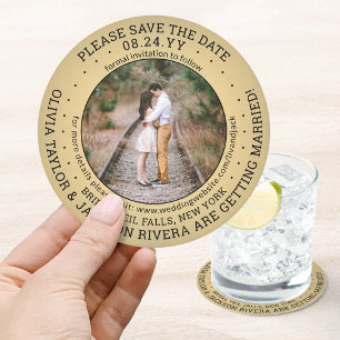 Porta-copo De Papel Redondo Qualquer casamento de texto Salvar a data Foto Dou