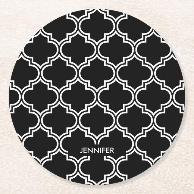Porta-copo De Papel Redondo Quatrefoil Preto e Branco (Frente)