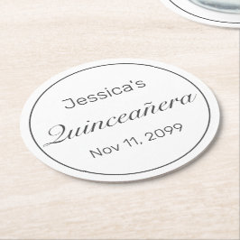 Porta-copo De Papel Redondo Quinceanera Branca Minimalista Moderna