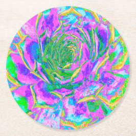 Porta-copo De Papel Redondo Rainbow Colors Fiesta Succulent Sedum Rosette