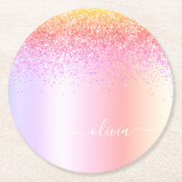 Rainbow Pastel Girly Glitter Metal Monograma Nome
