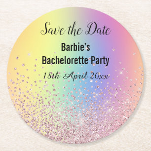 Porta-copo De Papel Redondo RAINBOW SPARKL ELEGANT SALVAR A Bachelorette DATE