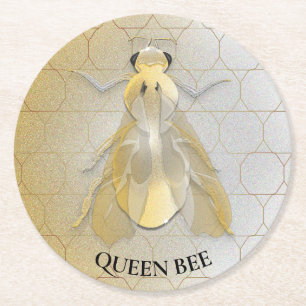 Porta-copo De Papel Redondo Rainha Abelha Melífera Moeda de Metal