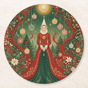 Porta-copo De Papel Redondo Rainha Elfa da Floresta Enluarada de Natal