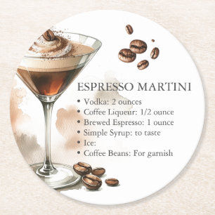 Porta-copo De Papel Redondo Receita de Espresso Martini