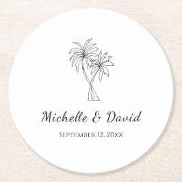 Porta-copo De Papel Redondo Recepção de Casamento de Palmeiras Tropicais