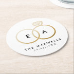 Porta-copo De Papel Redondo Recepção dos Anéis de Casamento do Ouro Moderno<br><div class="desc">Decorre sua bar de recepção de casamento com o nome de casamento personalizado e portas copos de papel de data OU dê um conjunto para os recém-casados como um presente honrando seu grande dia de casamento.</div>