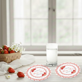 Porta-copo De Papel Redondo Red Lace Berry First Birthday