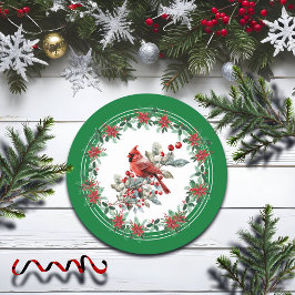 Porta-copo De Papel Redondo Red Mockingbird Poinsettia Green