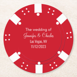 Porta-copo De Papel Redondo Red Poker Chip Casino Themed Wedding