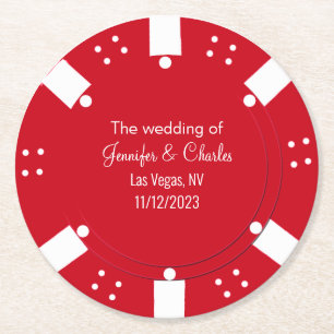 Porta-copo De Papel Redondo Red Poker Chip Casino Themed Wedding 