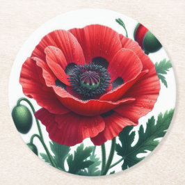 Porta-copo De Papel Redondo Red Poppy Floral