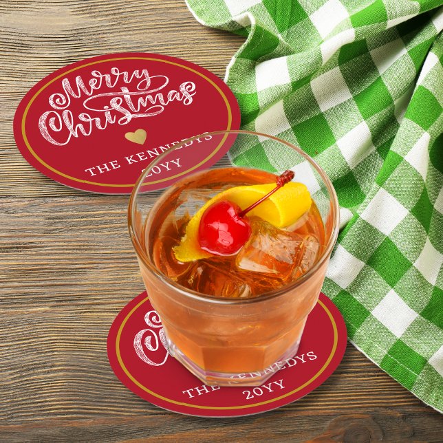 Porta-copo De Papel Redondo Red White e Feliz Natal (Criador carregado)