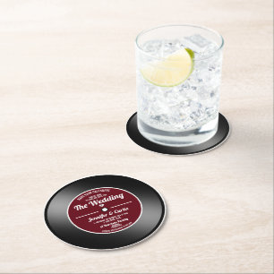 Porta-copo De Papel Redondo Registro de vinil retroativo Vinho Casamento Verme