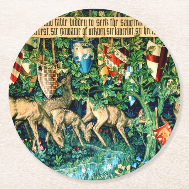 Porta-copo De Papel Redondo Rei Medieval Arthur William Morris (Frente)