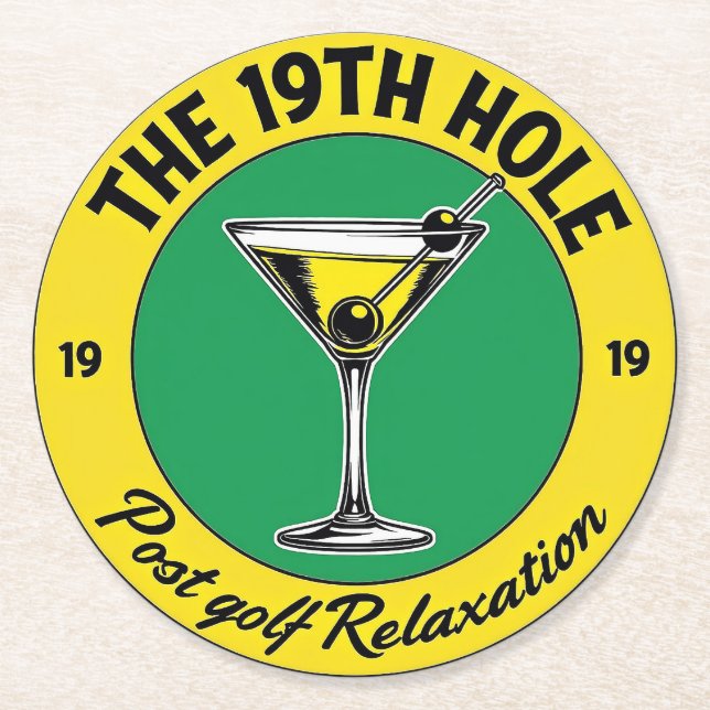 Porta-copo De Papel Redondo Relaxe no 19º Buraco Depois do Golfe (Frente)