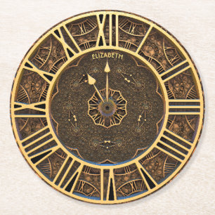 Porta-copo De Papel Redondo Relógio de Decodificação de Arte Retro Vintage