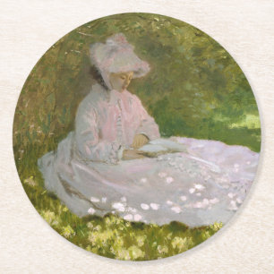 Porta-copo De Papel Redondo Retrato Impressionista de Primavera, Claude Monet