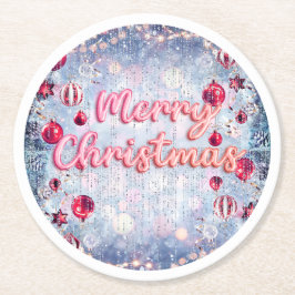 Porta-copo De Papel Redondo Retro Pink Merry Christmas