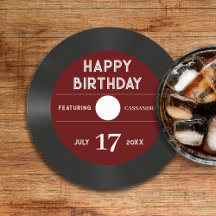 Retro Red Vinyl Record Black Happy Birday