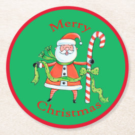 Porta-copo De Papel Redondo Retro Santa Claus Candy Cane Natal