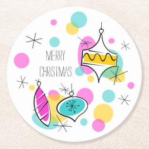 Porta-copo De Papel Redondo Retro Tree Baubles porta copos de Natal