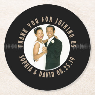 Porta-copo De Papel Redondo Retro Vinyl Record Wedding Foto de Favor Obrigado