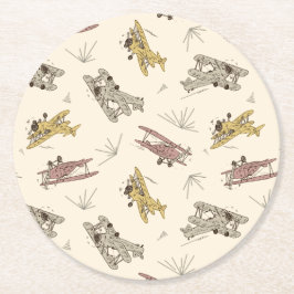 Porta-copo De Papel Redondo Roaring Art Deco Bi-planes - padrão amarelo vermel