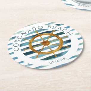 Porta-copo De Papel Redondo RODA DE NAVIOS EM Aquarela DIVERTIDA, NOMES EDITÁV
