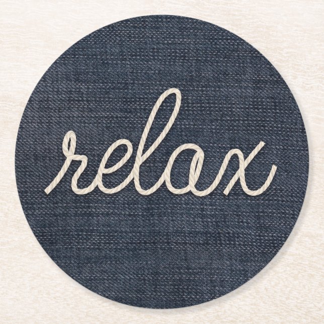 Porta-copo De Papel Redondo Rope Relax Text on Denim (Rope Relaxe o Texto no D (Frente)