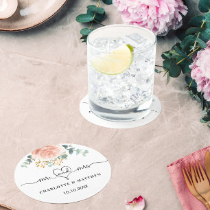 Porta-copo De Papel Redondo Rosa dourado verde floral mr casamento