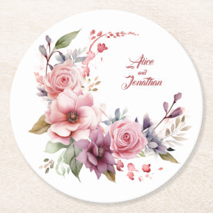 Porta-copo De Papel Redondo Rosa Elegância: Portas copos personalizadas redond