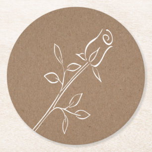 Porta-copo De Papel Redondo Rosa Floral Rústica Flor Kraft Casamento Country